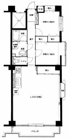 芦屋ニューコーポI(2LDK/3階)の間取り写真