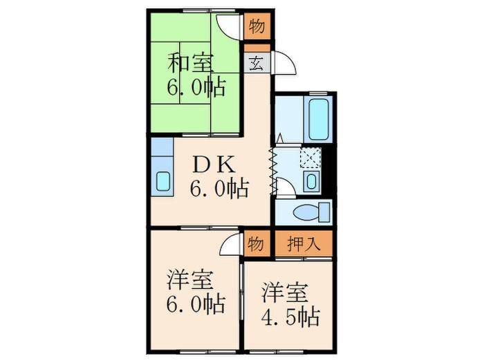 グランディール渡邊A棟(3DK/1階)の間取り写真
