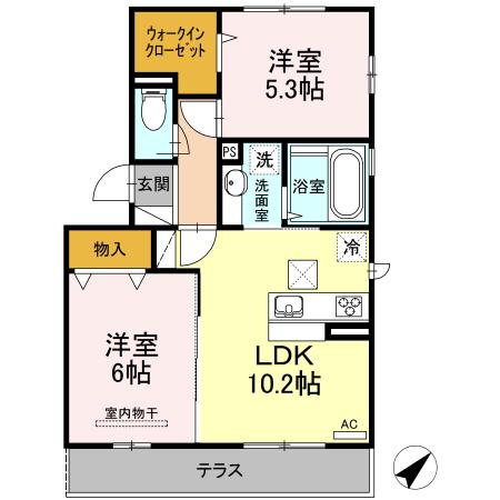 ヴィラフェリオ(2LDK/1階)の間取り写真