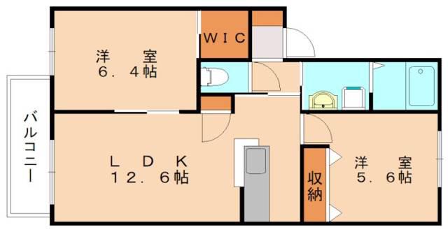 ヴィサージュ本城 C棟(2LDK/2階)の間取り写真
