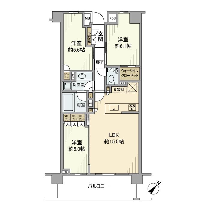プレミスト横濱反町(3LDK/3階)の間取り写真