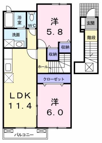 フォレストPARK B(2LDK/2階)の間取り写真