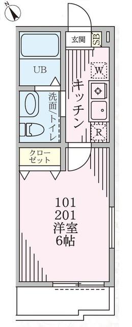 ベルゾーネ八城(1K/2階)の間取り写真