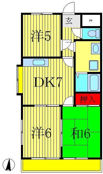 ニューサンピアヤスヅカ(3DK/1階)の間取り写真