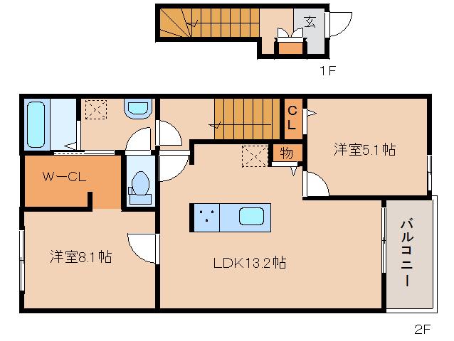 マリオ今国府町B(2LDK/2階)の間取り写真