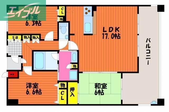 ポレスターガーデンシティ清心(3LDK/2階)の間取り写真