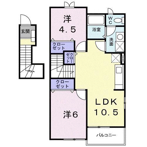 コンフォートA(2LDK/2階)の間取り写真