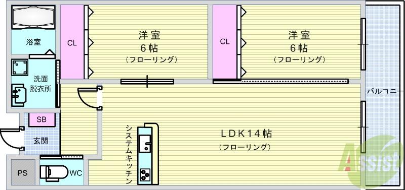 三隆コーポラス(2LDK/2階)の間取り写真