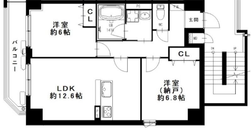 大道2丁目(2LDK/2階)の間取り写真