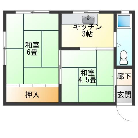 ポンドパンション(2K/2階)の間取り写真