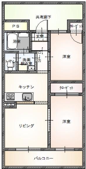 グランジュール中町(2LDK/1階)の間取り写真