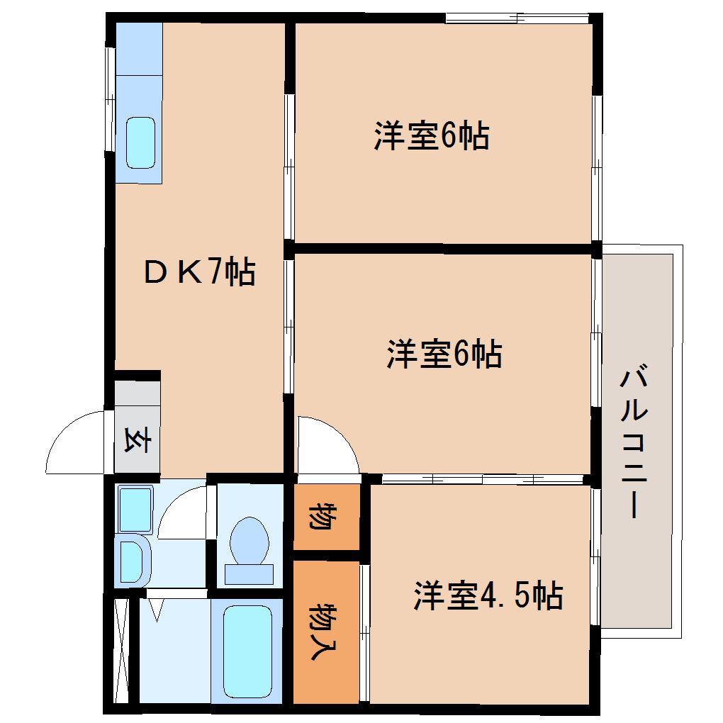 シティハイツ(3DK/1階)の間取り写真