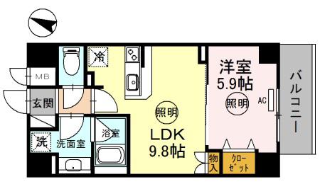 神戸海岸通 萬利レジデンス(1LDK/3階)の間取り写真