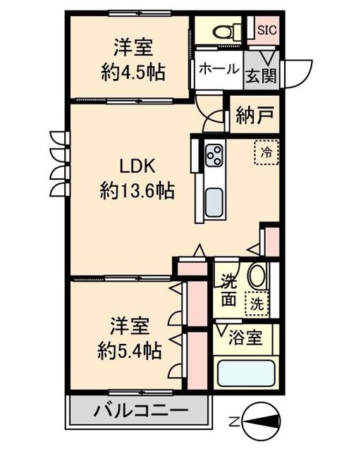CASA TOA(2LDK/2階)の間取り写真