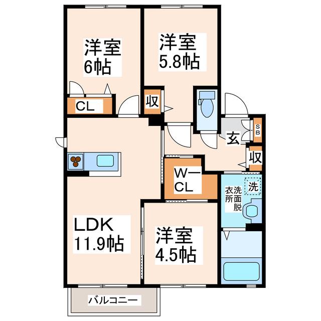 ソフィア梶尾C・D(3LDK/2階)の間取り写真