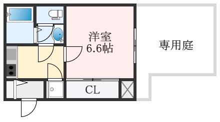 エスポワール鶴山台(1K/1階)の間取り写真