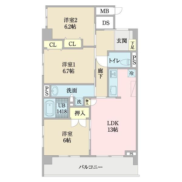 フラン・スラージュ枚方(3LDK/3階)の間取り写真