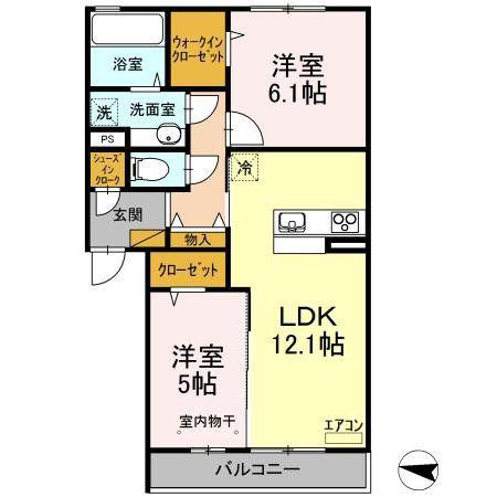 オッツ西船橋(2LDK/1階)の間取り写真