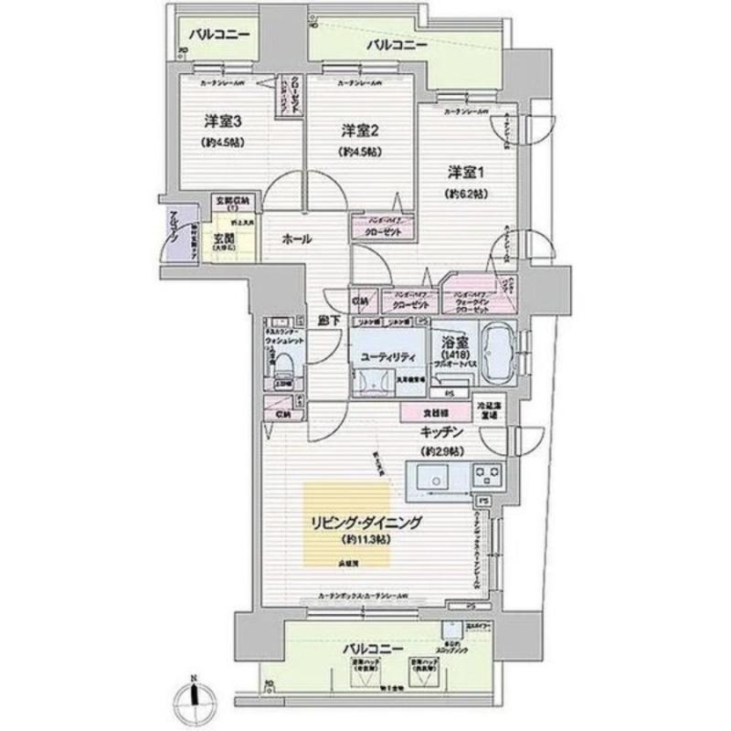 グランファーレ平岸THEパークサイドウエストウィング(3LDK/8階)の間取り写真