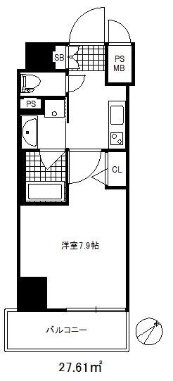 アルファレガロ神戸元町(1K/7階)の間取り写真