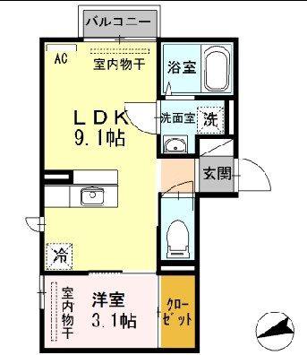アネシス寺町(1LDK/1階)の間取り写真