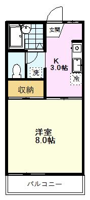 ファミーユ清鶴I(1K/2階)の間取り写真