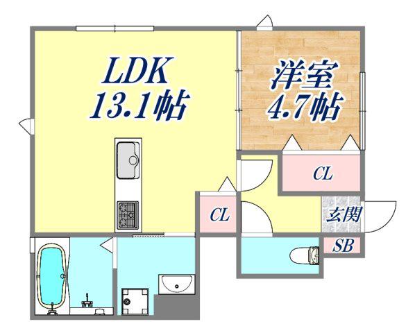 ソレイユ伊丹B棟(1LDK/1階)の間取り写真