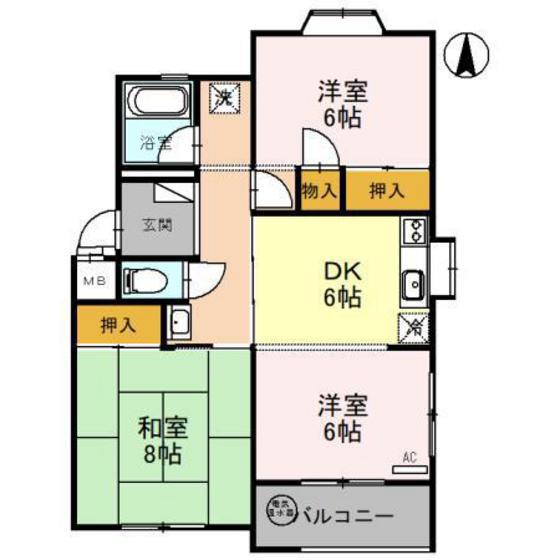 ボンヌールオカダ(3DK/1階)の間取り写真