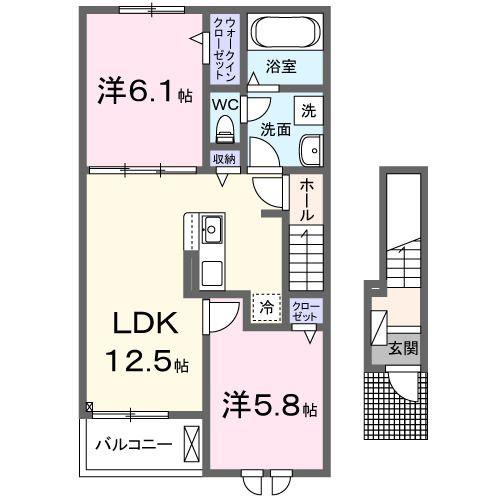 カーサ・ピノB(2LDK/2階)の間取り写真