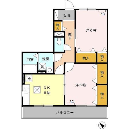 BLANC VILLAGE B(2DK/3階)の間取り写真