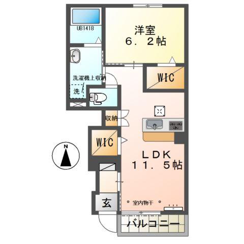 フィオーレIII(1LDK/1階)の間取り写真