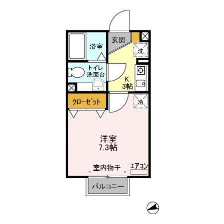 ジュネス・モナリエ(1K/2階)の間取り写真