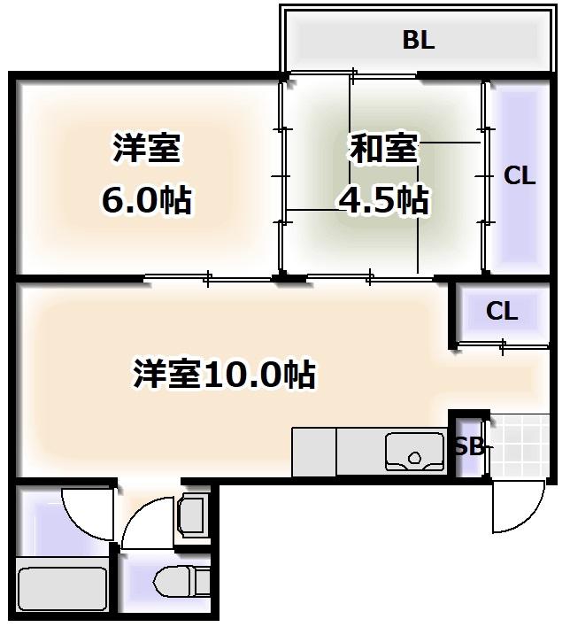 南松竹マンション(2DK/4階)の間取り写真