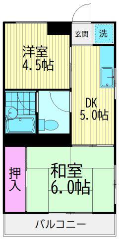 マルウメマンション(2DK/1階)の間取り写真