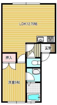 クィーンズパークB(1LDK/2階)の間取り写真
