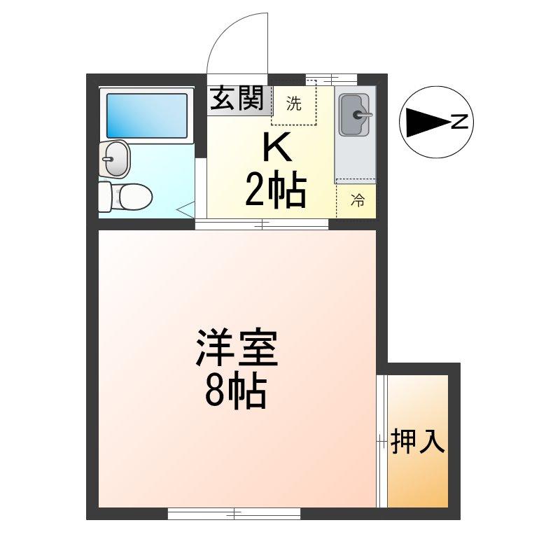 霞城ハイツ(1K/1階)の間取り写真