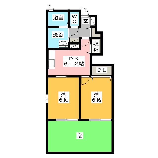 クリアネスB(2DK/1階)の間取り写真