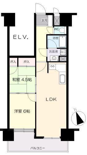 ライオンズマンション菜園(2LDK/5階)の間取り写真