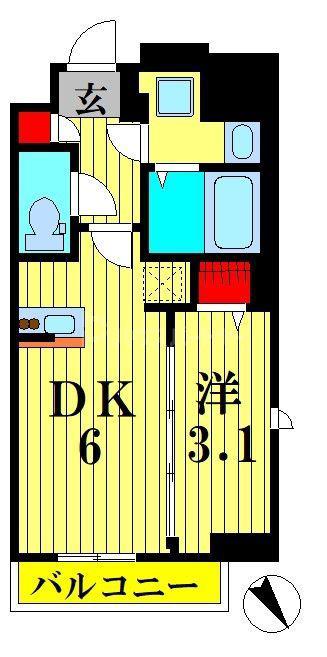 ハーモニーグラシア住吉(1DK/9階)の間取り写真