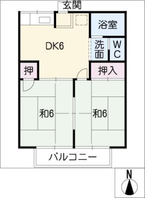 ロイヤルタマダ(2DK/2階)の間取り写真