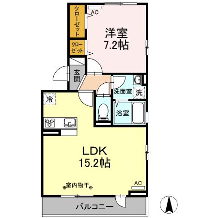 シャティKII(1LDK/2階)の間取り写真
