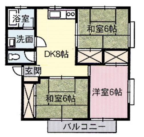 ファミーユ新涯D棟(3DK/2階)の間取り写真