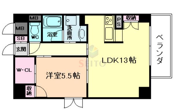 ツインコート福島(1LDK/3階)の間取り写真
