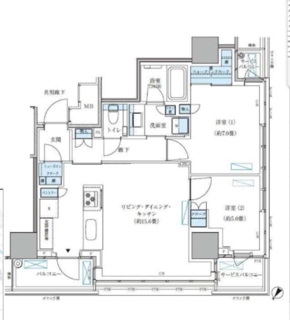 パークアクシス五反田スカイタワー(2LDK/11階)の間取り写真