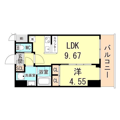 プレジオ武庫川ASIAN(1LDK/6階)の間取り写真