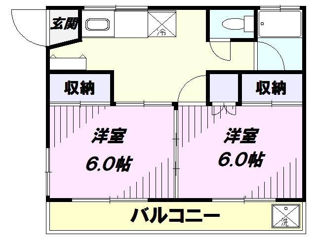 明城コーポ(2DK/2階)の間取り写真