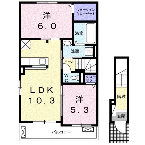 パーク アクシスイースト D(2LDK/2階)の間取り写真