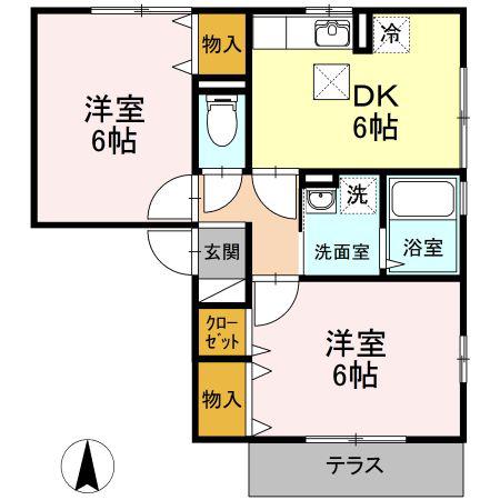 ピアドール(2DK/1階)の間取り写真