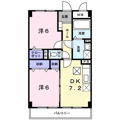 シルクコート(2DK/1階)の間取り写真