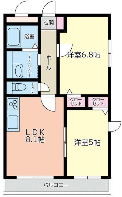 エレンシア(2LDK/2階)の間取り写真